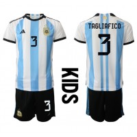 Echipament fotbal Argentina Nicolas Tagliafico #3 Tricou Acasa Mondial 2022 pentru copii maneca scurta (+ Pantaloni scurti)